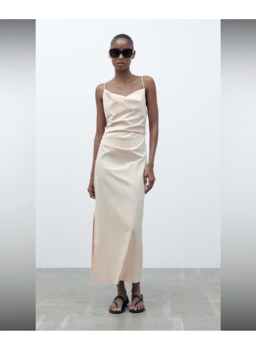 Zara Cream Midi Dress with Cowl Neck